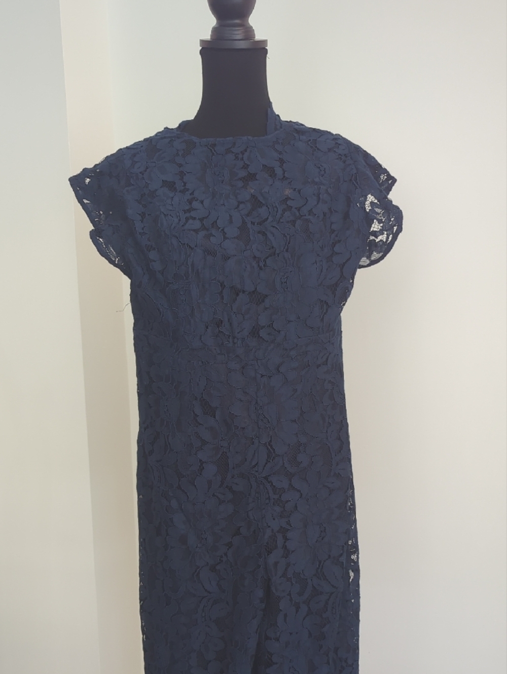 Donna Ricco Navy Blue Lace Jumpsuit Flutter Sleeve Crop Wide-Leg SIZE 10 - Picture 2 of 10